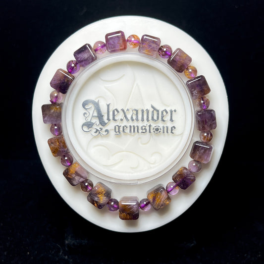 Cacoxenite Amethyst Cubes 7.5mm Bracelet